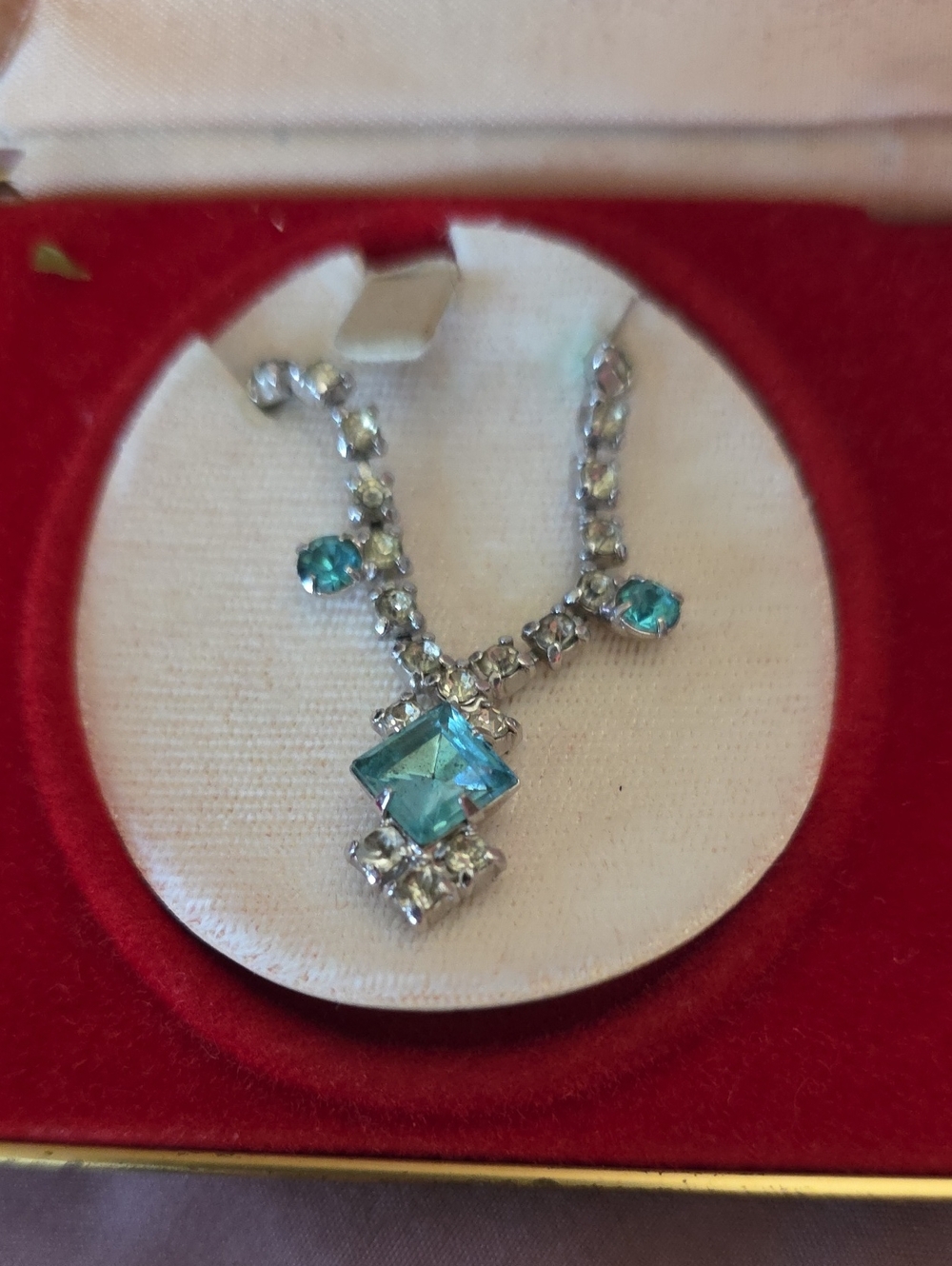 Crystal Pendant Necklace with Blue-Green Stones
